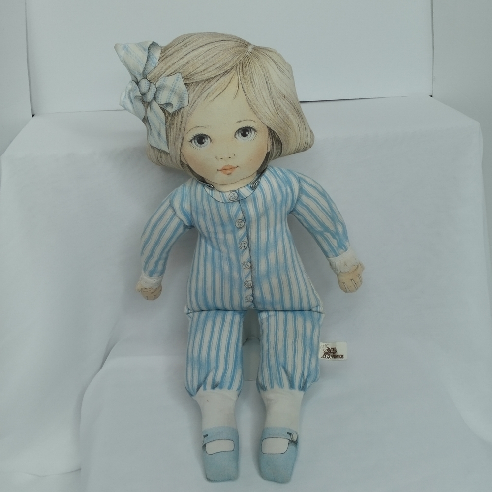 The Toy Works; Art 1984 Valerie Leonard 18" Cloth Doll & Original Stand